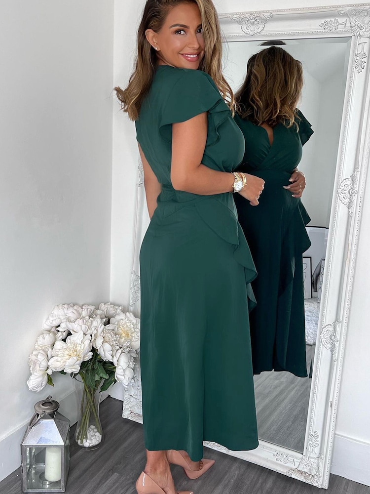 AX Paris Teal Green Frill Detail Double Split Skirt Midi Dress - Image 2 of 4
