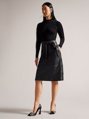 Ted Baker Black Alltaa Knitted Bodice Dress With Pleather Skirt - Image 1 of 6