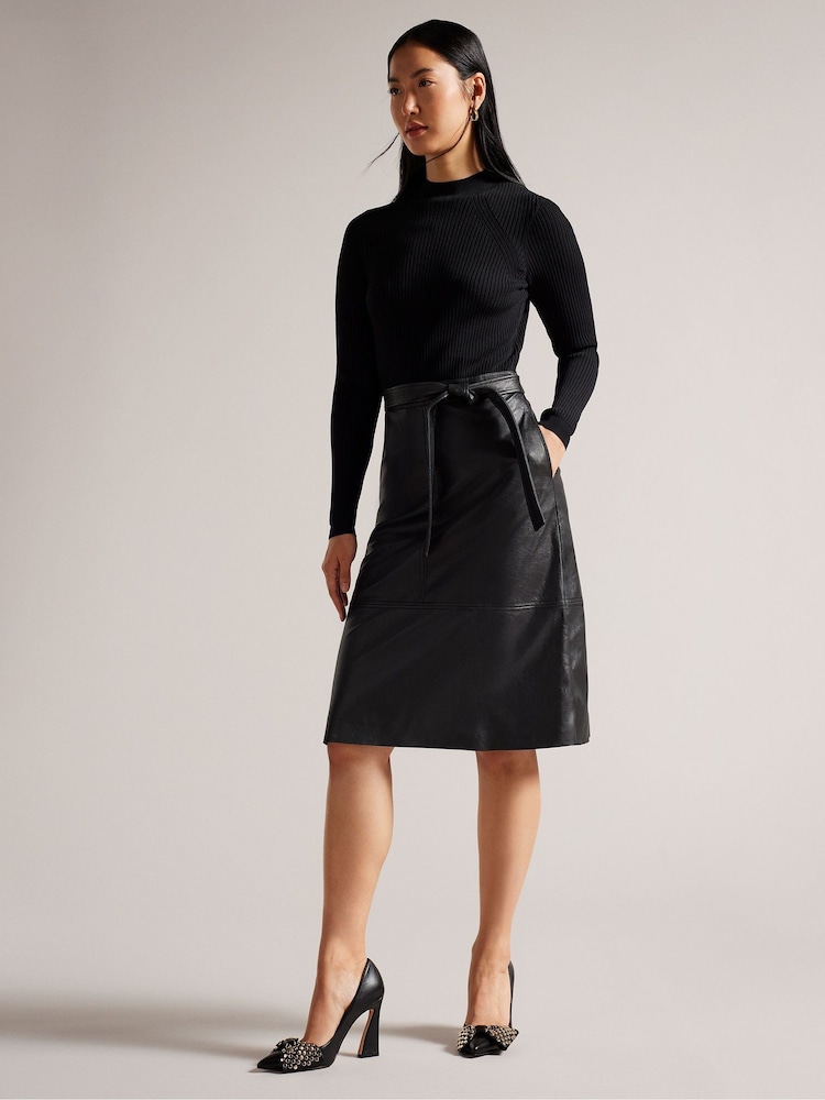Ted Baker Black Alltaa Knitted Bodice Dress With Pleather Skirt - Image 1 of 6