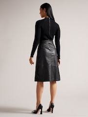 Ted Baker Black Alltaa Knitted Bodice Dress With Pleather Skirt - Image 2 of 6