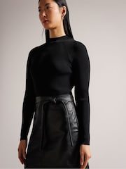 Ted Baker Black Alltaa Knitted Bodice Dress With Pleather Skirt - Image 3 of 6