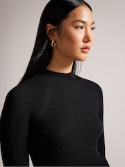Ted Baker Black Alltaa Knitted Bodice Dress With Pleather Skirt - Image 4 of 6