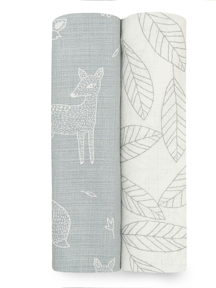 aden + anais Grey Essentials Silky Soft Muslin Blankets 2 Pack Woodsy - Image 1 of 5 aden + anais Grey Essentials Silky Soft Muslin Blankets 2 Pack Woodsy - Image 1 of 5