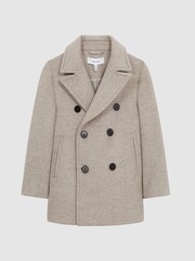 Reiss Oatmeal Bergamo Wool Blend Herringbone Peacoat - Image 2 of 5