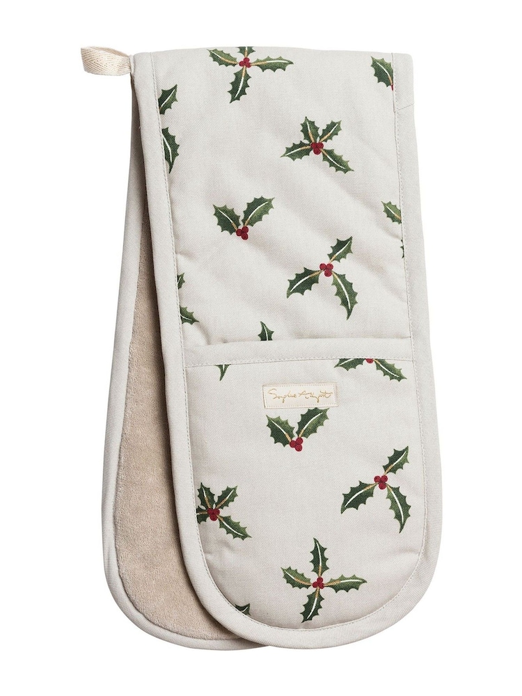 Sophie Allport Natural Christmas Holly & Berry Double Oven Glove - Image 1 of 1