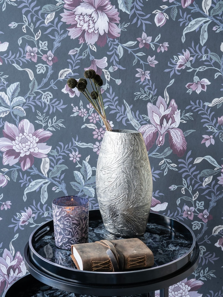 Laura Ashley Pewter Grey Winspear Leaf Embossed Decorative Vase - Image 2 of 5