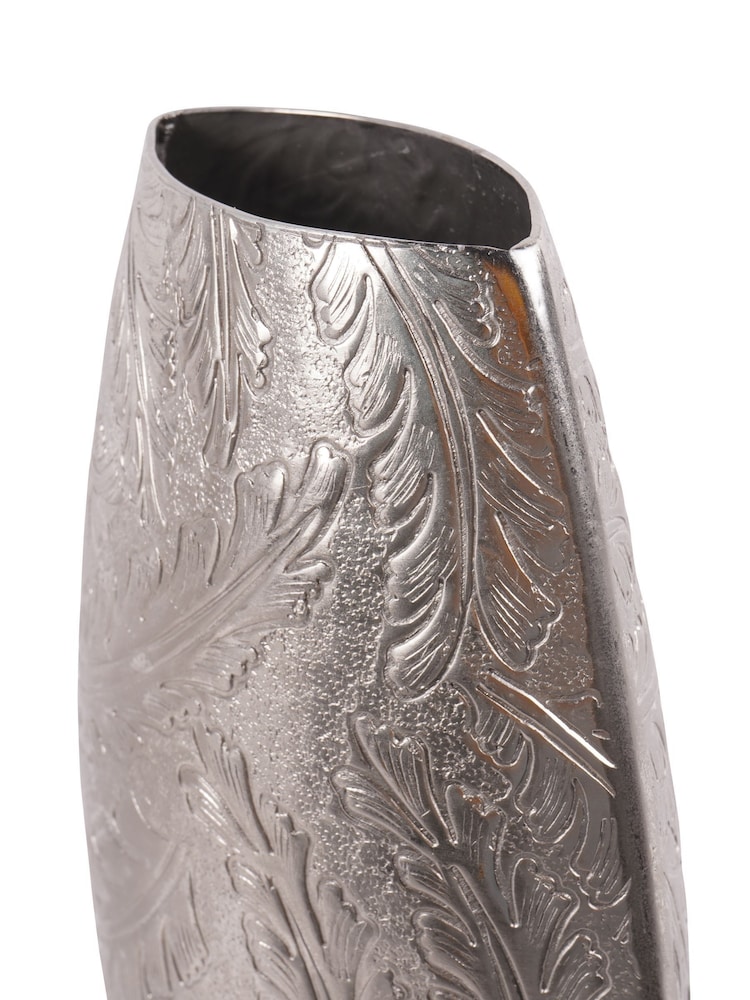 Laura Ashley Pewter Grey Winspear Leaf Embossed Decorative Vase - Image 5 of 5