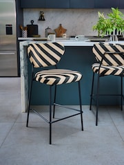Rockett St George Studio Stripe Velvet Sand and Black Perfect Bar Stool - Image 1 of 6