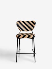 Rockett St George Studio Stripe Velvet Sand and Black Perfect Bar Stool - Image 2 of 6