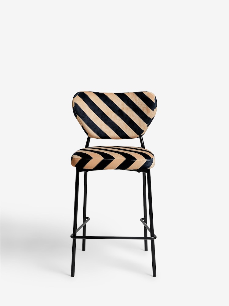 Rockett St George Studio Stripe Velvet Sand and Black Perfect Bar Stool - Image 2 of 6