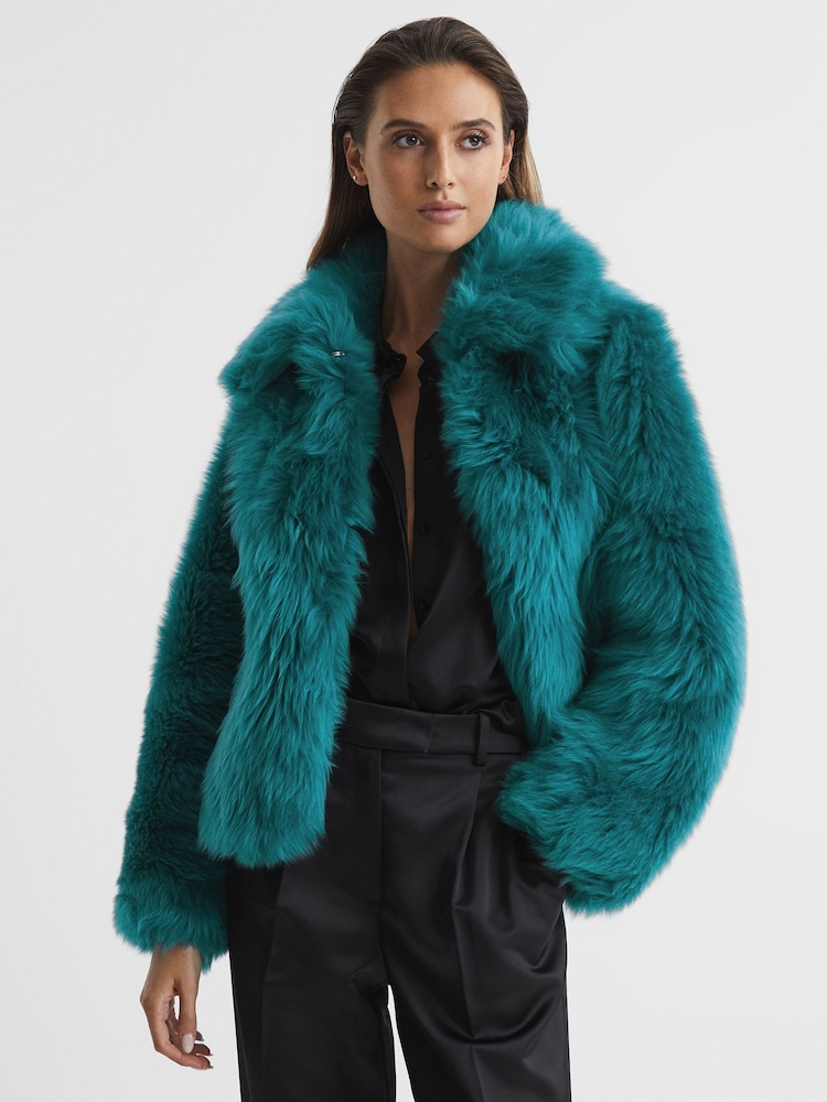 Reiss Teal Caitlin Short Shearling Jacket - Image 1 of 7