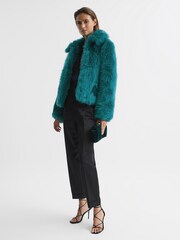Reiss Teal Caitlin Short Shearling Jacket - Image 3 of 7