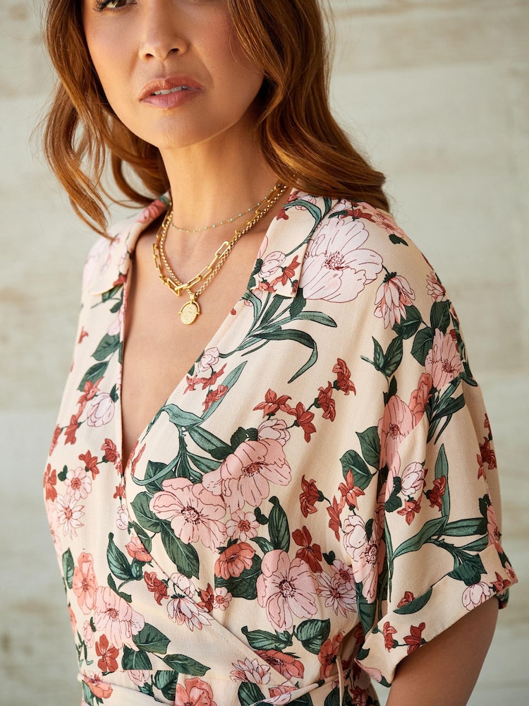 Crème - Myleene Klass Robe portefeuille Floral Imprimé - Image 4 of 6