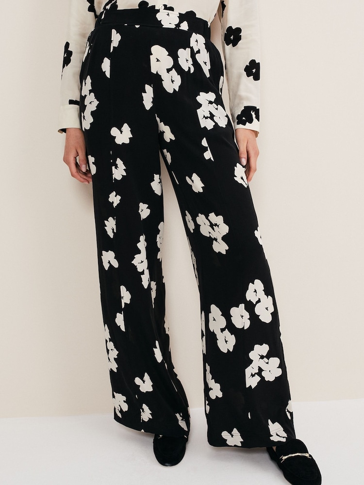 Phase Eight Rae Floral Wide Leg Black Trousers - Image 1 of 6 Phase Eight Rae Floral Wide Leg Black Trousers - Image 1 of 6