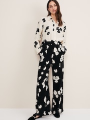 Phase Eight Rae Floral Wide Leg Black Trousers - Image 2 of 6