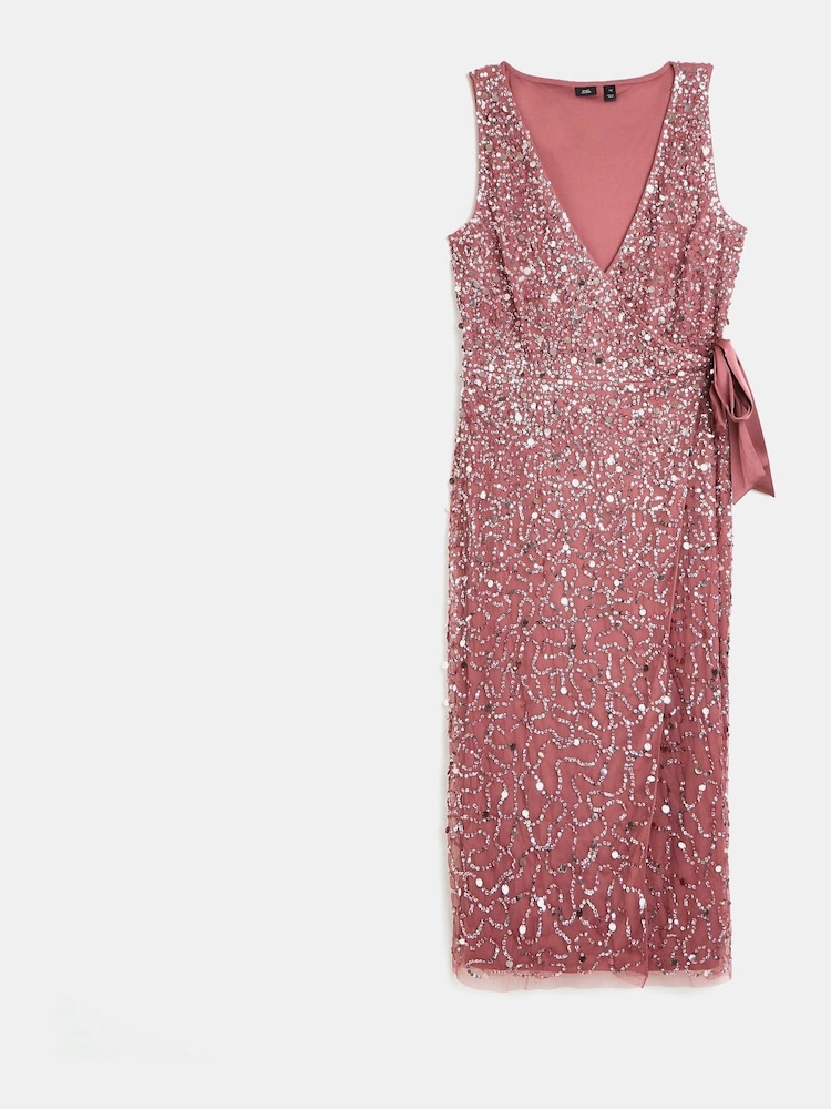 River Island Pink Sequin Tie Wrap Dress - Image 4 of 4 River Island Pink Sequin Tie Wrap Dress - Image 4 of 4