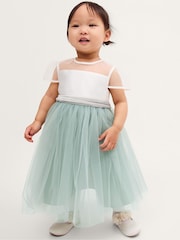 Monsoon Green Baby Velvet Bow Bridesmaid Dress - Image 1 of 3