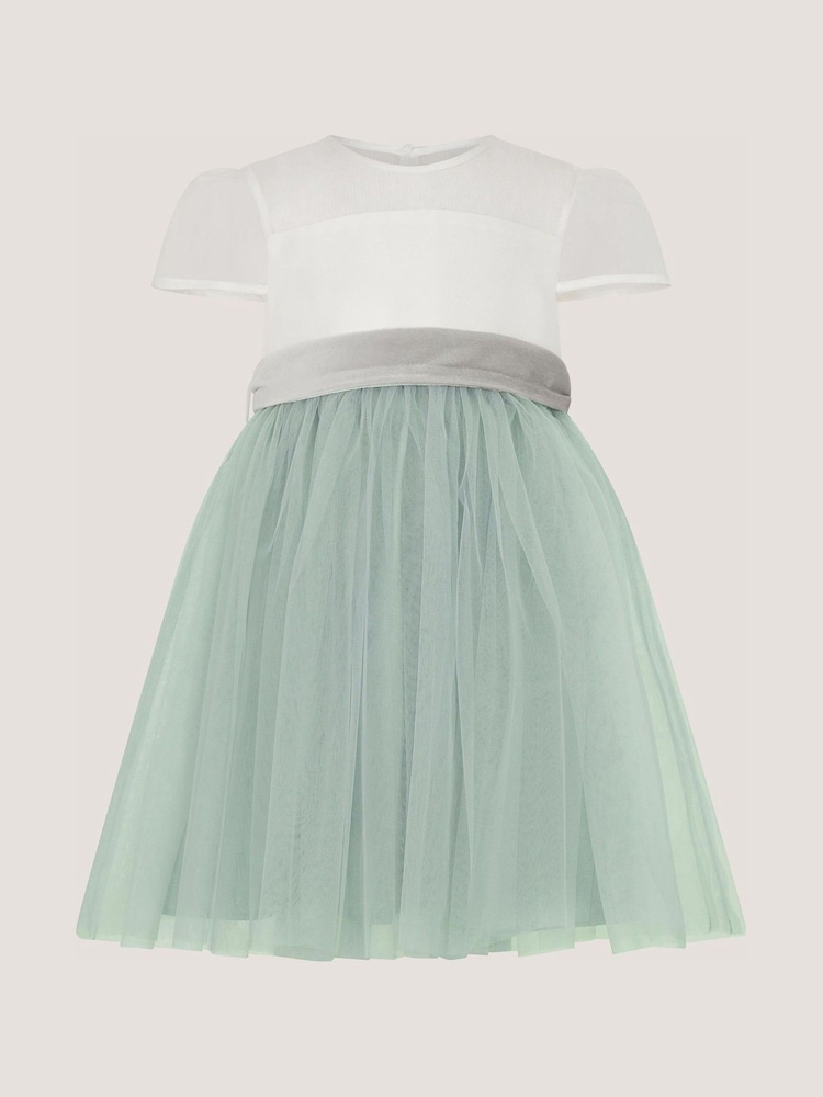 Monsoon Green Baby Velvet Bow Bridesmaid Dress - Image 2 of 3