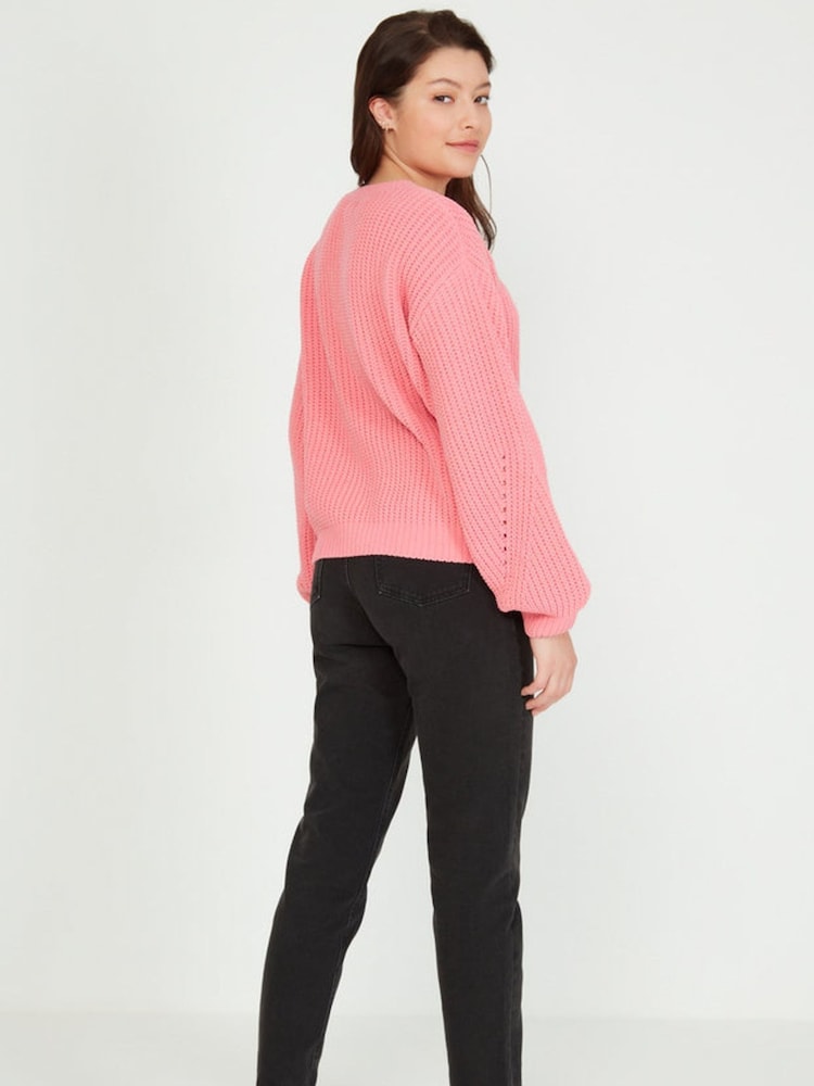 Kylie Teen Pink Chenille Crew Neck Jumper - Image 2 of 3 Kylie Teen Pink Chenille Crew Neck Jumper - Image 2 of 3