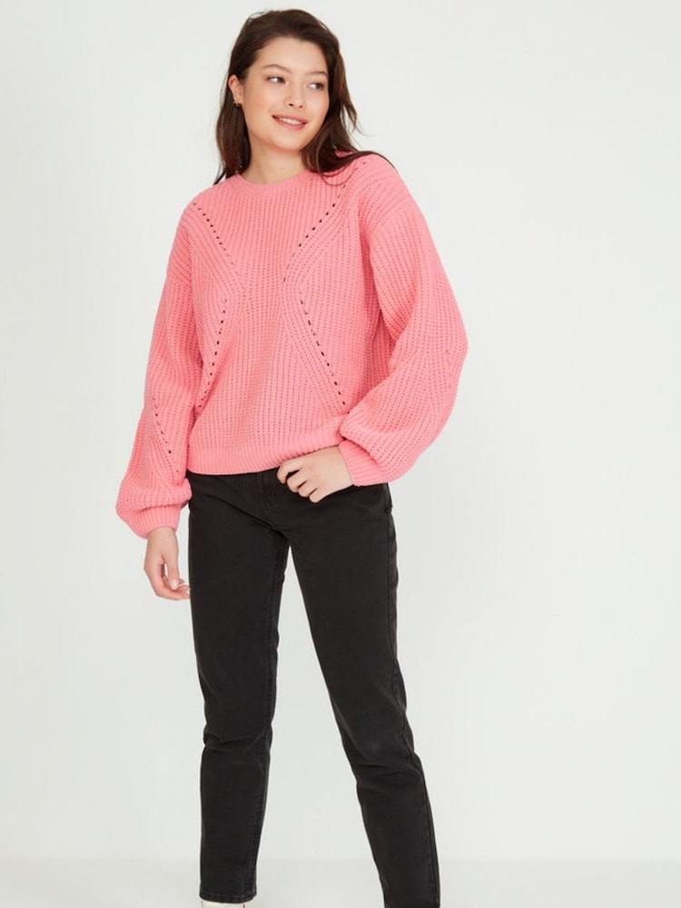 Kylie Teen Pink Chenille Crew Neck Jumper - Image 3 of 3 Kylie Teen Pink Chenille Crew Neck Jumper - Image 3 of 3