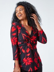 Roman Red Petite Knot Front Floral Print Top - Image 1 of 5