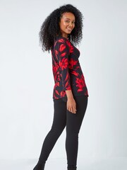 Roman Red Petite Knot Front Floral Print Top - Image 2 of 5