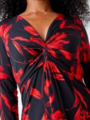 Roman Red Petite Knot Front Floral Print Top - Image 5 of 5