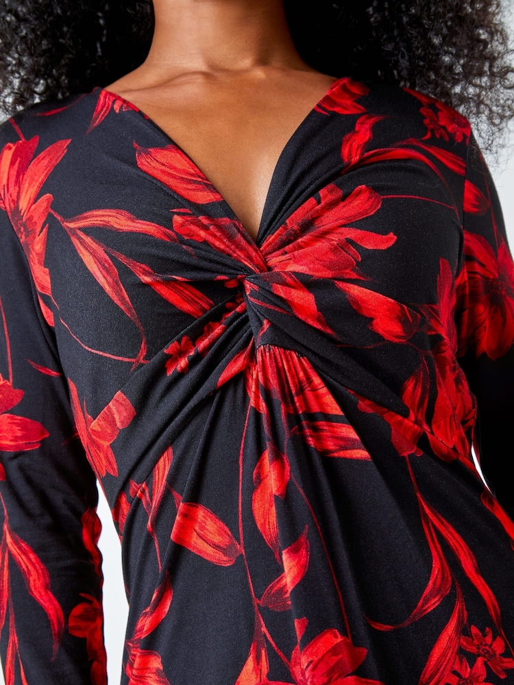Roman Red Petite Knot Front Floral Print Top - Image 5 of 5