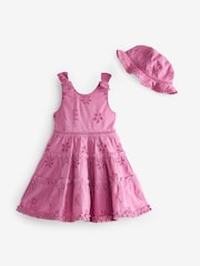 Baker by Ted Baker Pink Broderie Dress and Hat Set - Image 1 of 5