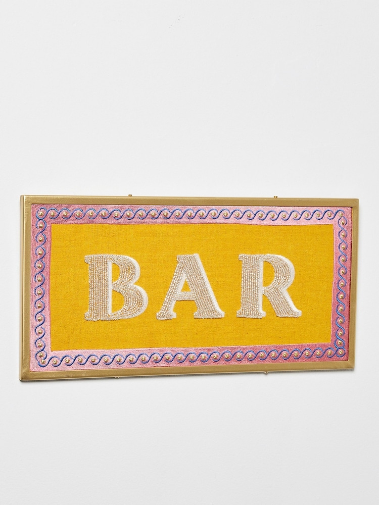 Oliver Bonas Yellow Bar Beaded Cotton Wall Art - Image 1 of 3