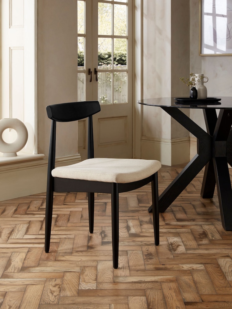 Soft Linen Look Light Natural Crosby Black Leg Dining Chairs Set of 2 - Image 1 of 9