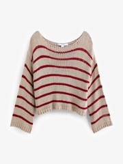 Neutral and Red Stripe Stitch Long Sleeve Jumper - Image 5 of 6