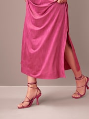 Pink Signature Leather Strappy Square Toe Heels - Image 4 of 4