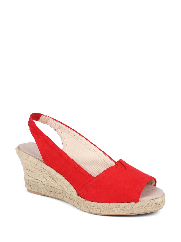 Pavers Red Peep Toe Wedge Sandals - Image 2 of 5 Pavers Red Peep Toe Wedge Sandals - Image 2 of 5