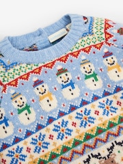 JoJo Maman Bébé Blue Kids' Snowman Fairisle Pattern Jumper - Image 2 of 5