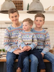 JoJo Maman Bébé Blue Kids' Snowman Fairisle Pattern Jumper - Image 3 of 5