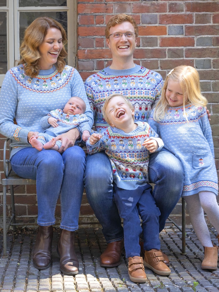 JoJo Maman Bébé Blue Kids' Snowman Fairisle Pattern Jumper - Image 5 of 5