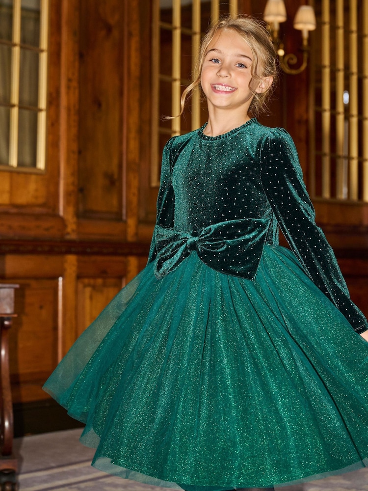 Angel & Rocket Green Elsie Velvet Tulle Dress - Image 1 of 8 Angel & Rocket Green Elsie Velvet Tulle Dress - Image 1 of 8