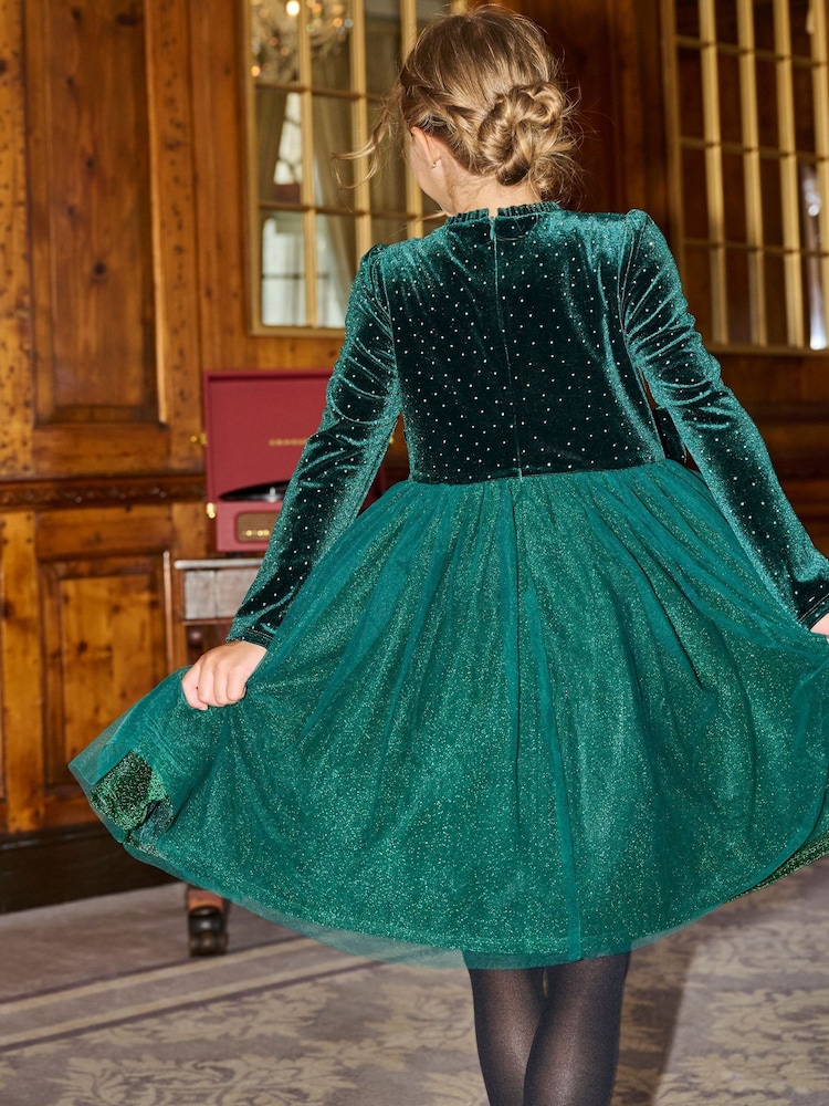 Angel & Rocket Green Elsie Velvet Tulle Dress - Image 2 of 8 Angel & Rocket Green Elsie Velvet Tulle Dress - Image 2 of 8