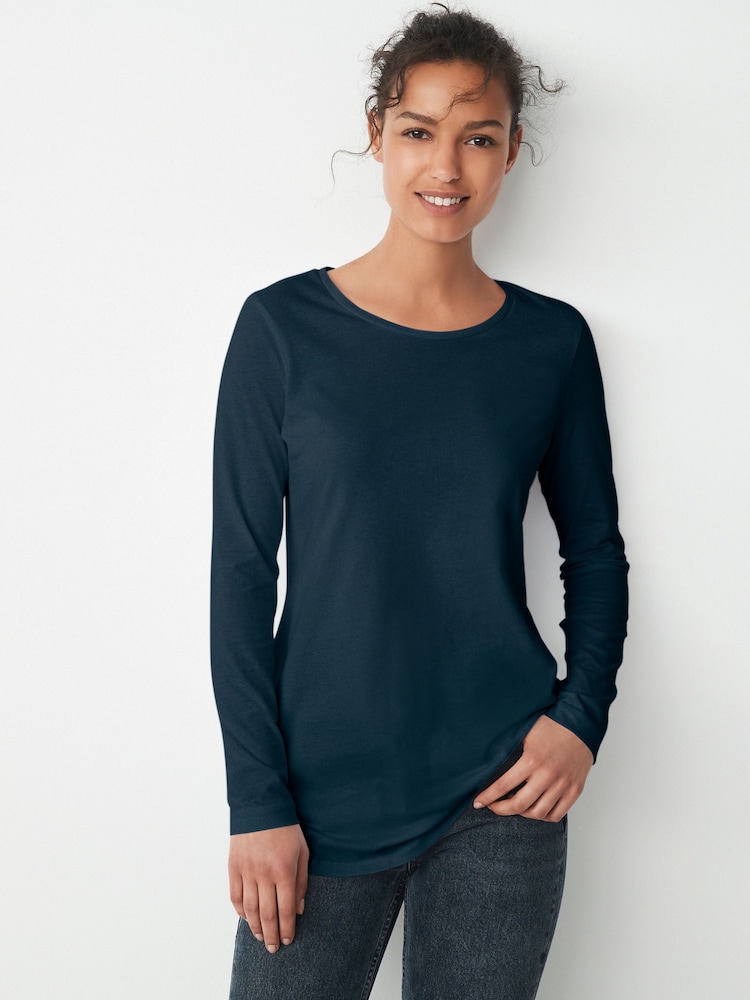 Navy 100% Cotton Tall Long Sleeve Top - Image 1 of 6 Navy 100% Cotton Tall Long Sleeve Top - Image 1 of 6
