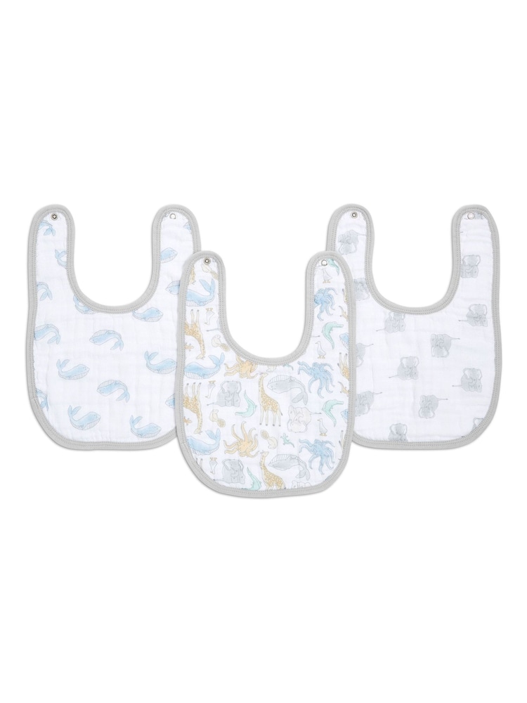 aden + anais White Baby Essentials 100% Cotton Muslin Snap Bibs 3 Pack - Image 1 of 4