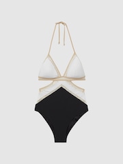 Reiss Black/White Savannah Lattice Halterneck Swimsuit - Image 2 of 5