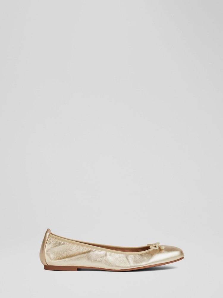 LK Bennett Gold Trilly Leather Ballerina Pumps - Image 1 of 4