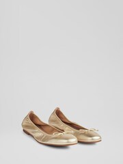 LK Bennett Gold Trilly Leather Ballerina Pumps - Image 2 of 4