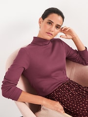 Berry Red Long Sleeve Ribbed Roll Neck Top - Image 1 of 5