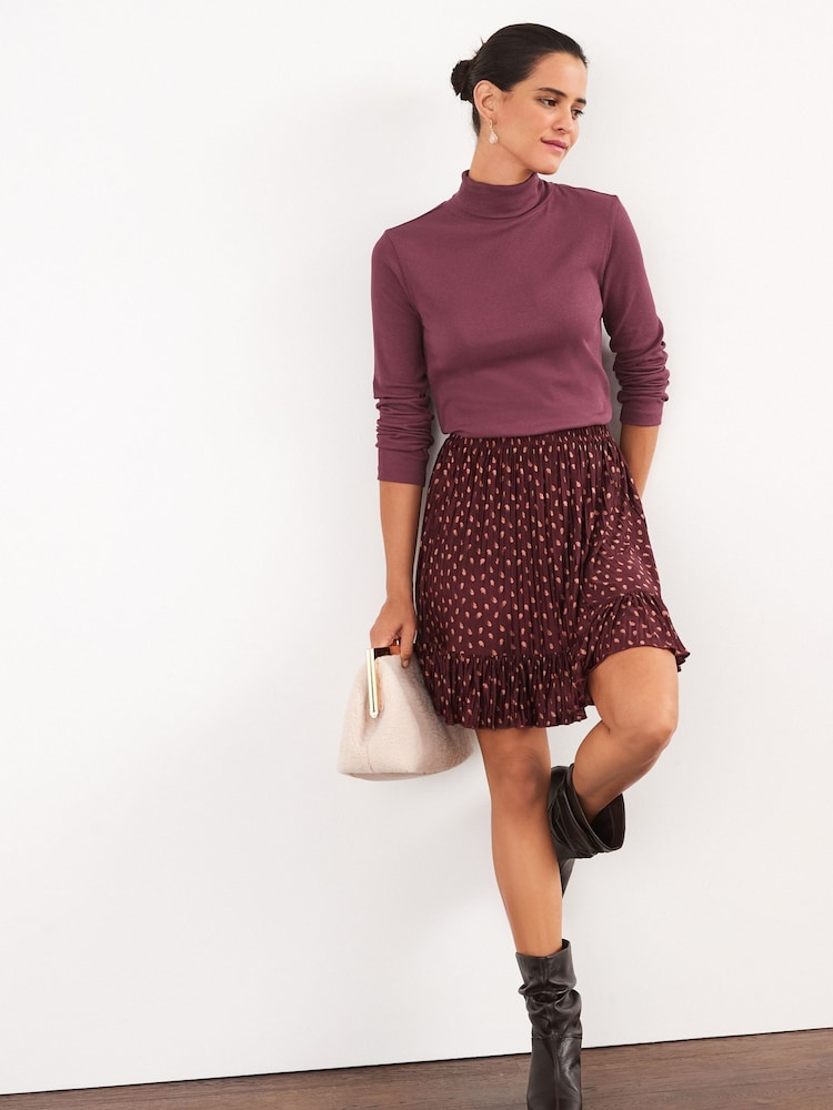Berry Red Long Sleeve Ribbed Roll Neck Top - Image 2 of 5