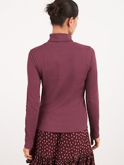 Berry Red Long Sleeve Ribbed Roll Neck Top - Image 3 of 5