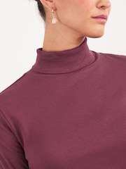 Berry Red Long Sleeve Ribbed Roll Neck Top - Image 4 of 5