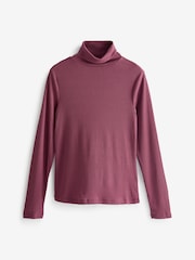 Berry Red Long Sleeve Ribbed Roll Neck Top - Image 5 of 5