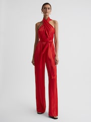 Rojo - Mono largo ajustado con cuello halter de satén Jules de Reiss - Imagen 1 de 5